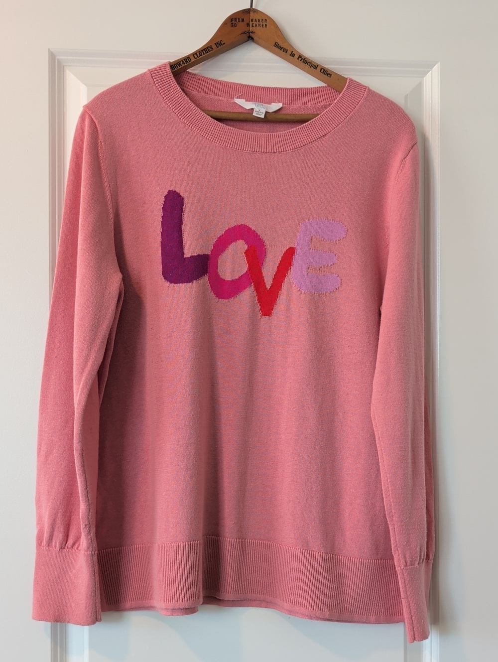 Time and Tru Pink LOVE Graphic Crewneck Sweater
